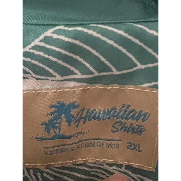 Mens Green Hawaiian Aloha Graphic Whales Ocean Button Up Camp Shirt 2XL - Picture 7 of 7